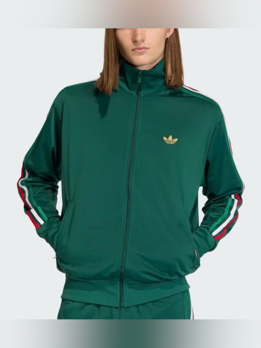 NWT Adidas Mexico colors Green Track Jacket with Stand Collar